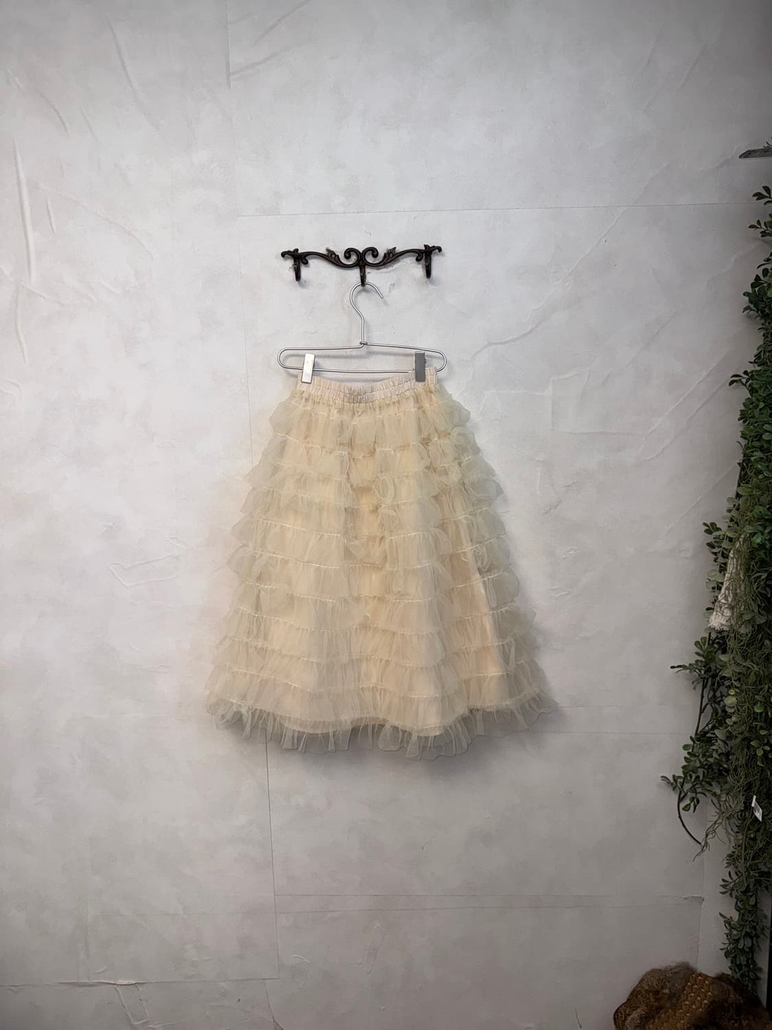 Ivory chiffon ruffle tulle midi skirt 상품이미지1