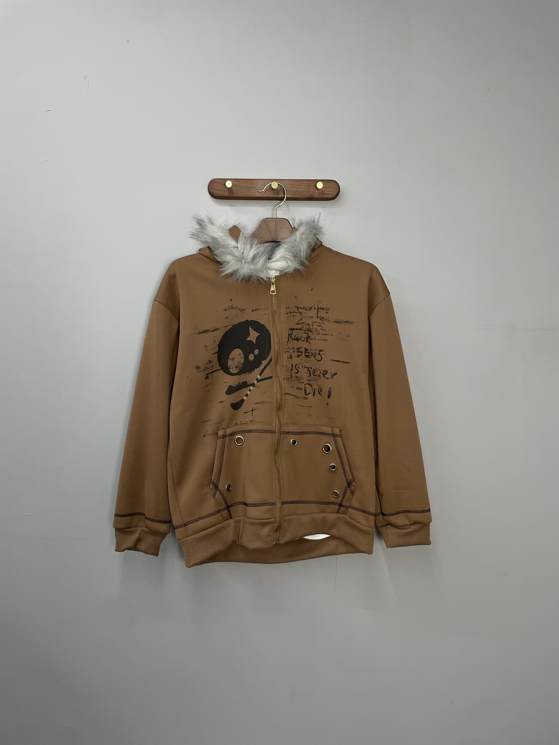 빈티지 y2k 해골 털 후드 집업 H1253 상품이미지2