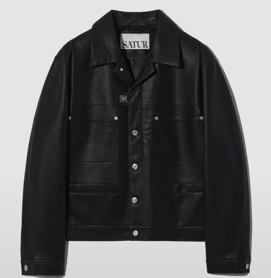 심볼 브로치 폭스 레더 자켓 클래식 블랙 상품이미지1