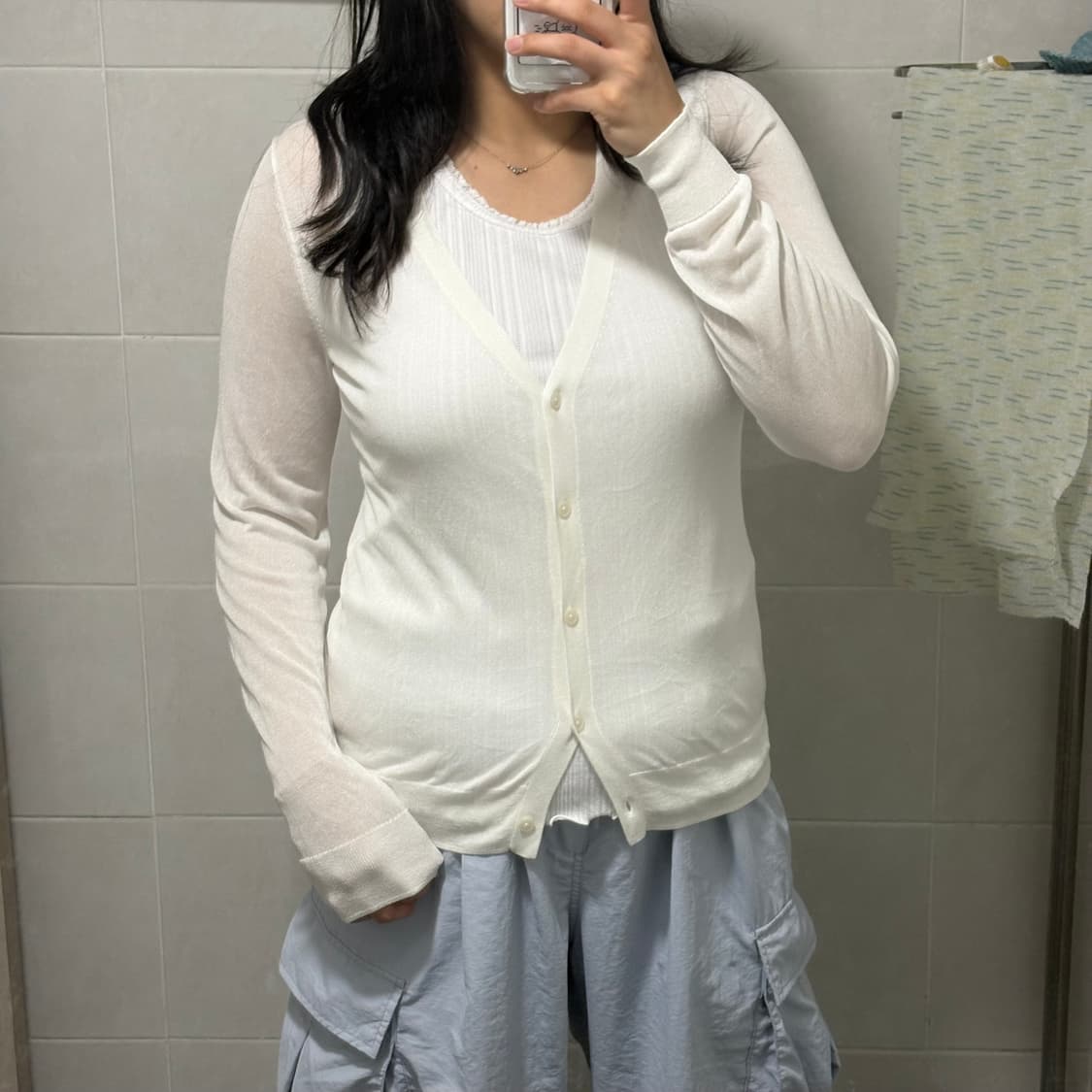일본 유니클로 텐셀 여름 브이넥 가디건 (L) 상품이미지1