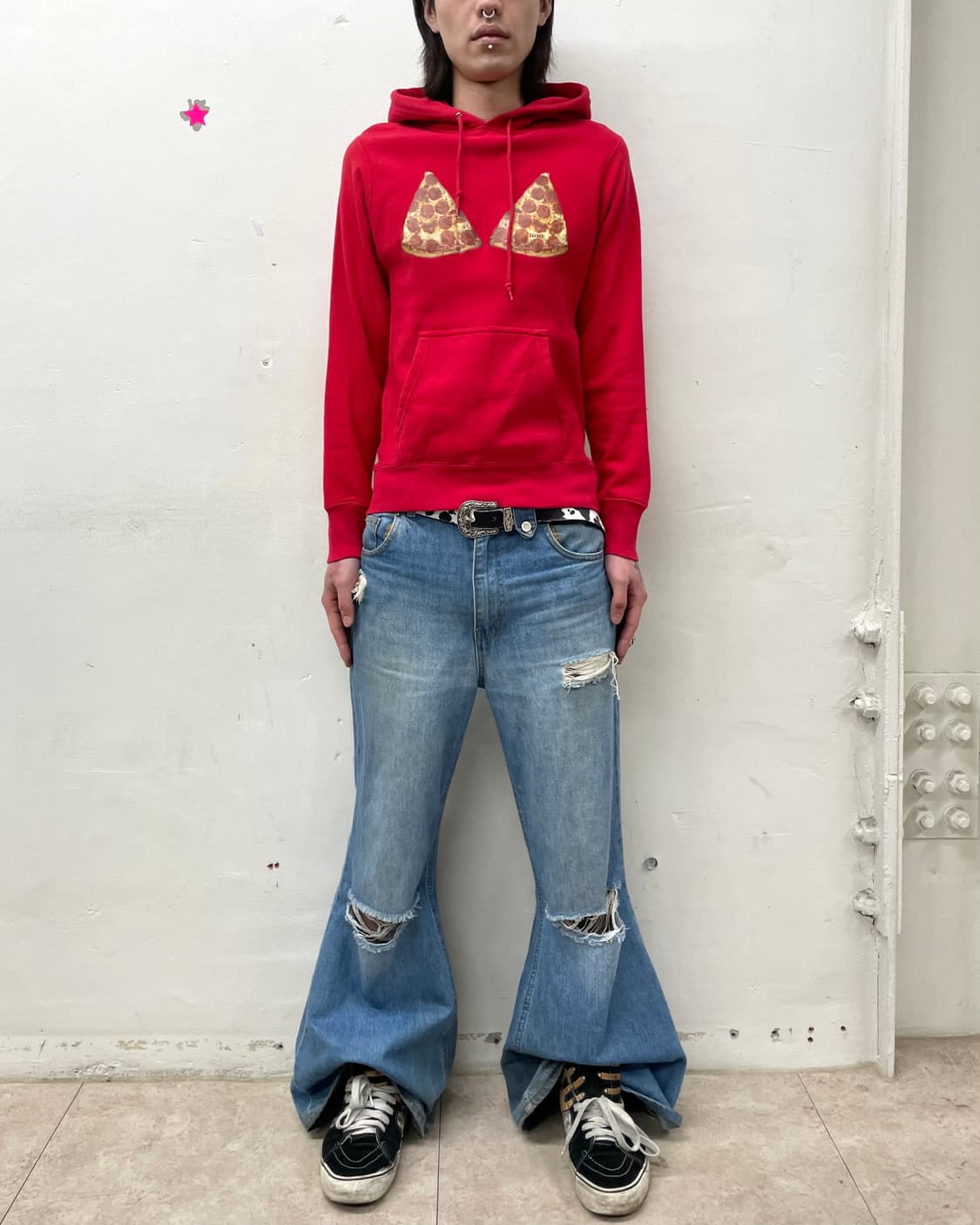  pizza-printed red hoodie  상품이미지3