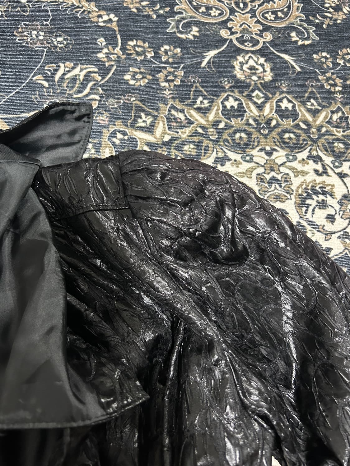 일본 빈티지 미츠코시 크링클 블랙 롱코트 상품이미지4