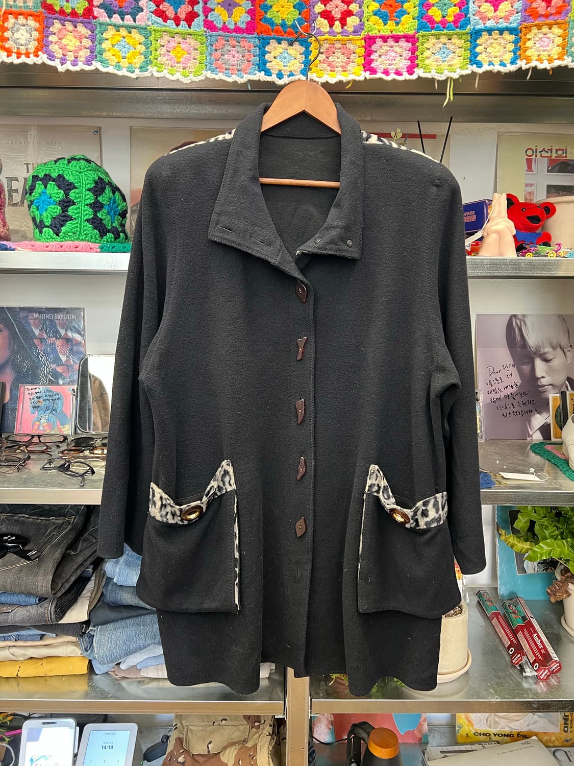 90s Vintage Black Wool Toggle Coat 상품이미지1
