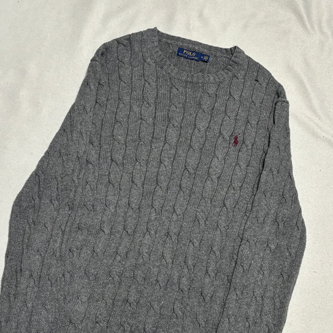 M 폴로랄프로렌 버건디 포니 그레이 케이블 니트 상품이미지1