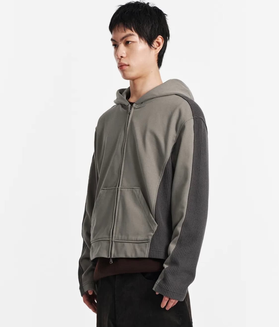 기철 Dual Knit Hood zip-up (Khaki Grey)  상품이미지1