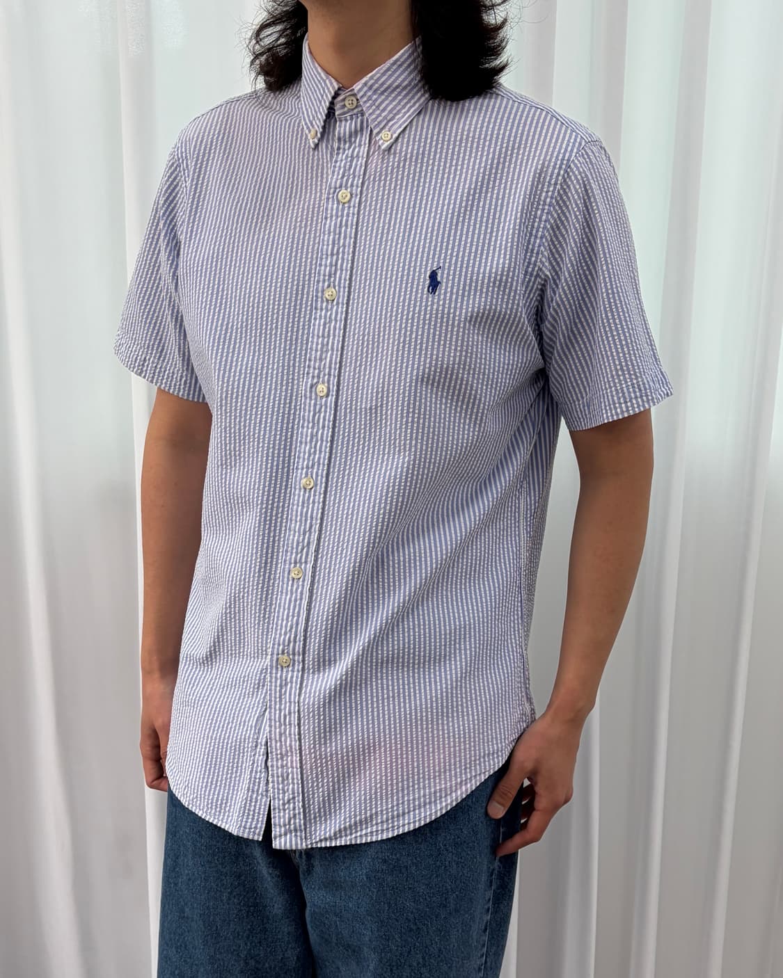 [M]폴로 랄프로렌 스트라이프 시어서커 반팔 셔츠 상품이미지1