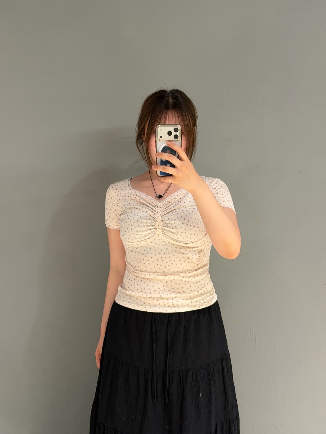 flower pattern shirring detail lace top 상품이미지2