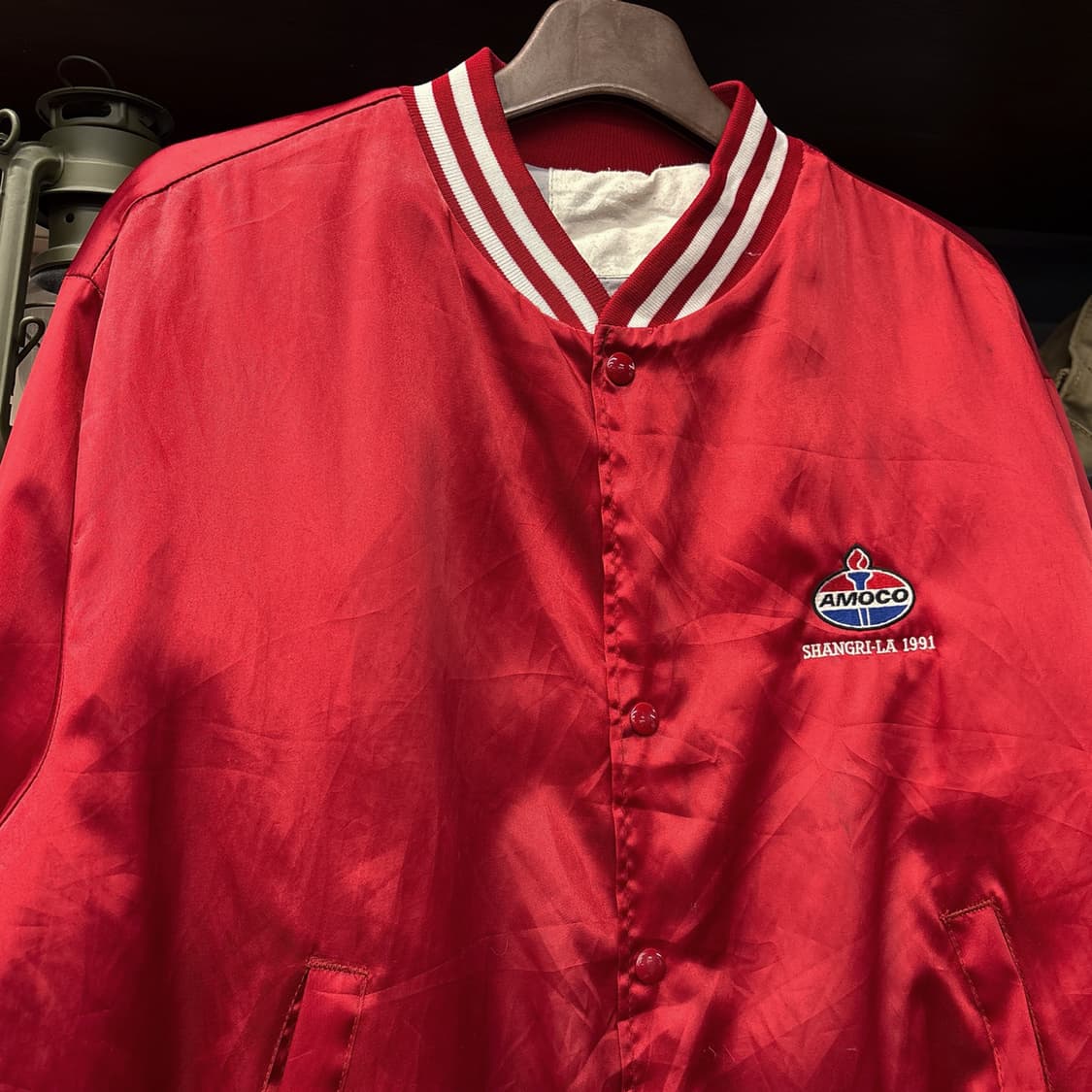 90s VINTAGE 아모코 네이티브 인디언 사틴 바시티자켓 N935 상품이미지3
