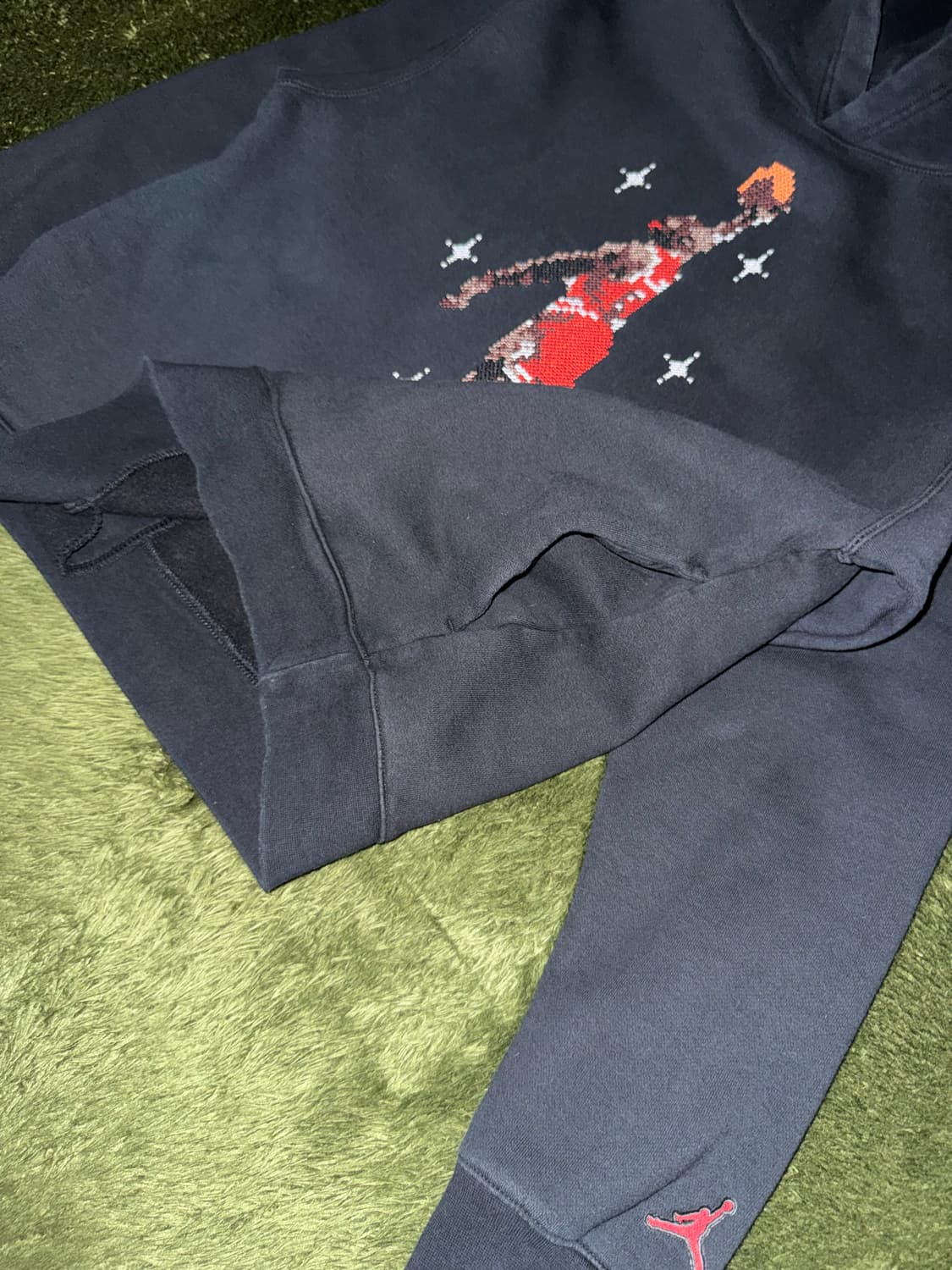 [M] 조던 에센셜 픽셀 자수 그래픽 플리스 후드 블랙 - 아시아 상품이미지6