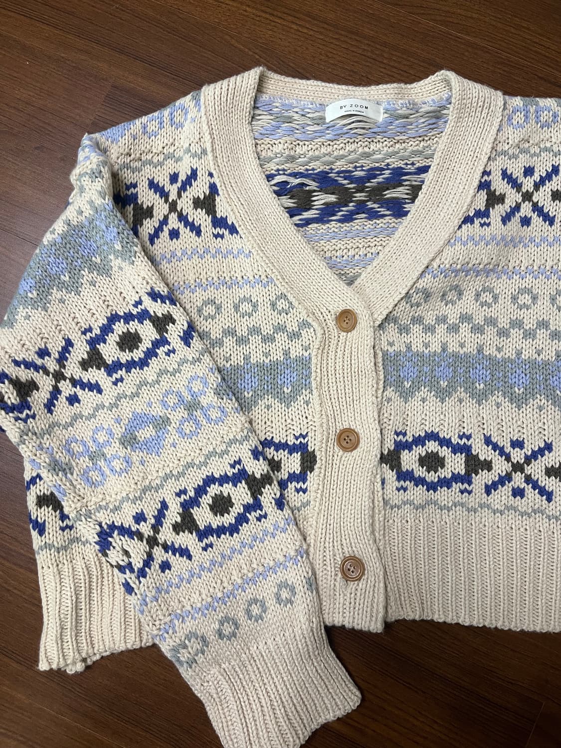 빈티지 에스닉 패턴 크롭 아이보리 니트 가디건 상품이미지2
