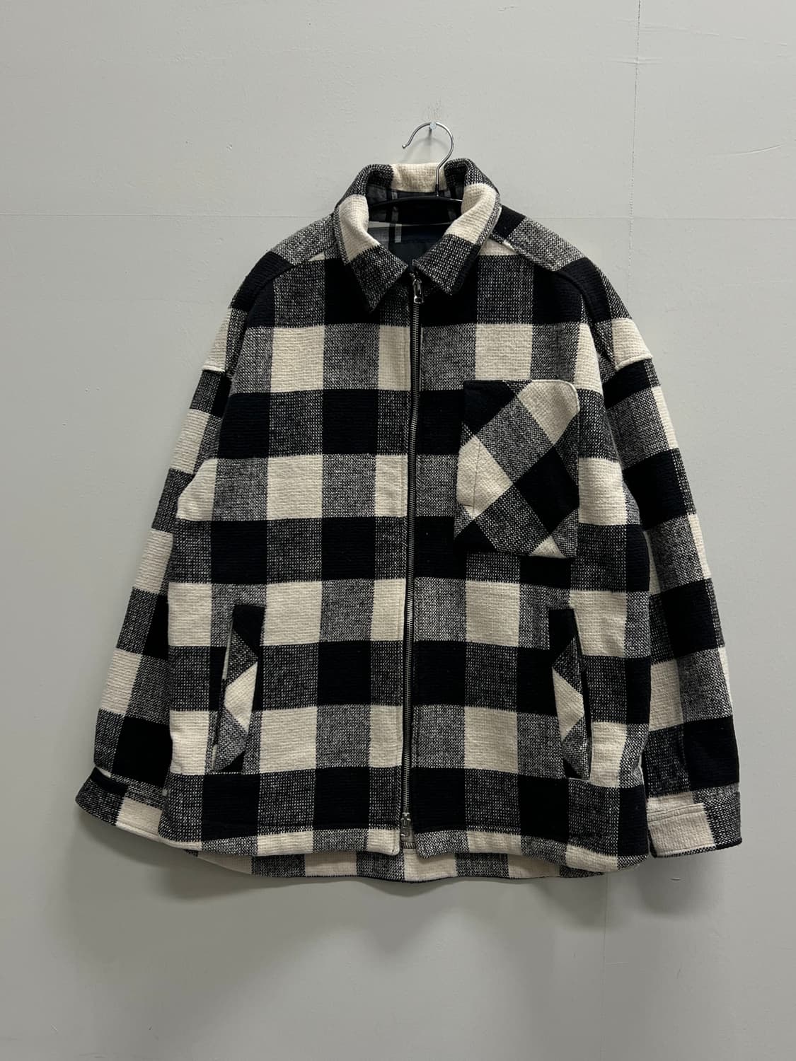 플랙 체크 카라 코튼 집업 자켓 상품이미지2