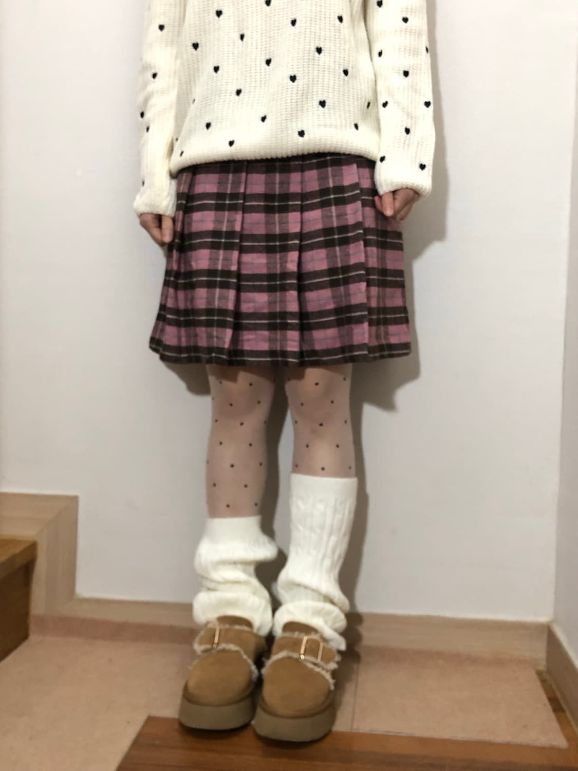 빈티지 핑크 브라운 체크 패턴 스커트 상품이미지5