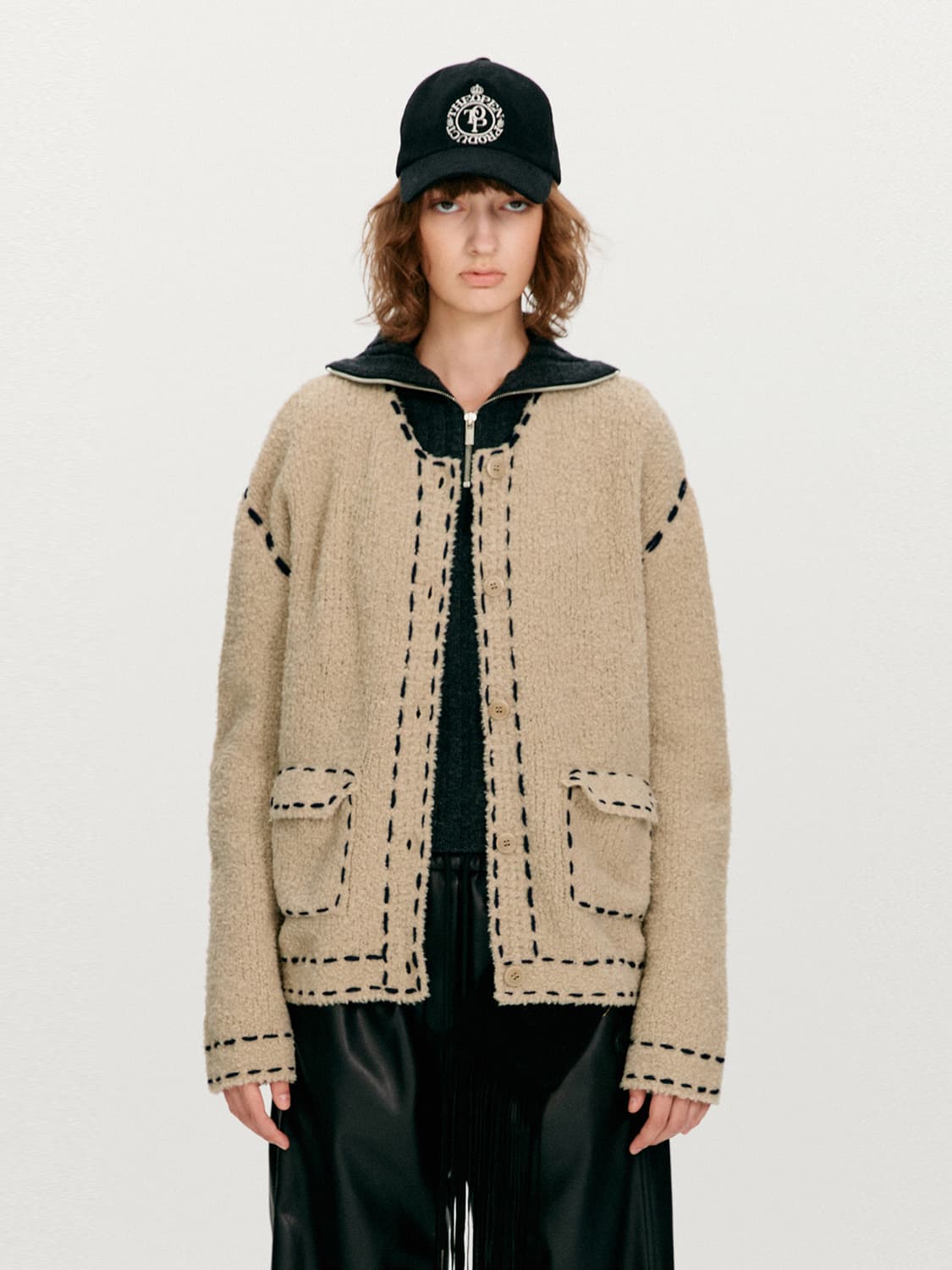 더오픈프로덕트 오픈와이와이 울 스티치 가디건 베이지 상품이미지1