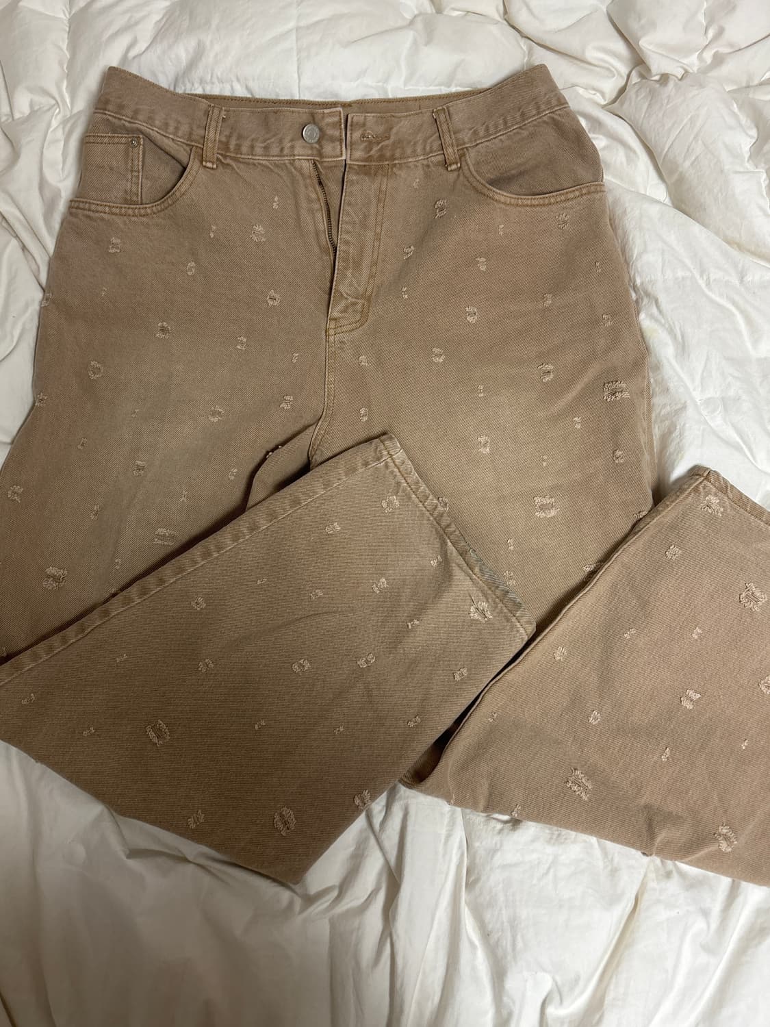 위켄더스 베이지 데님 데미지드 팬츠 상품이미지3