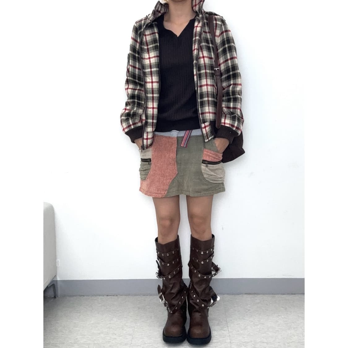 빈티지 체크 하이넥 점퍼 자켓 상품이미지5