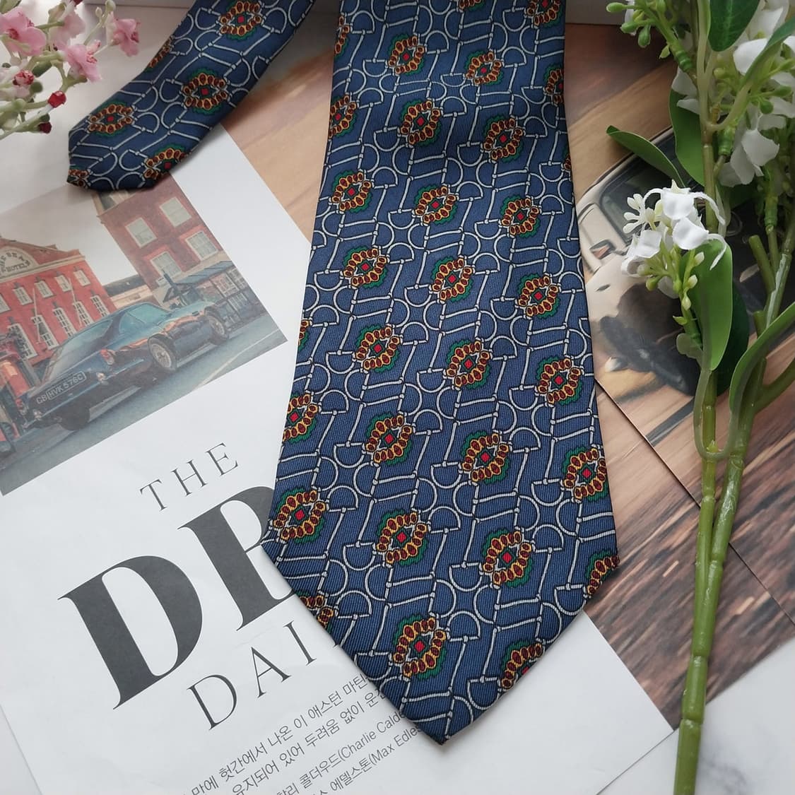 루이 페로 실크 블루 패턴 넥타이 9.5cm A등급 K1686
 상품이미지5