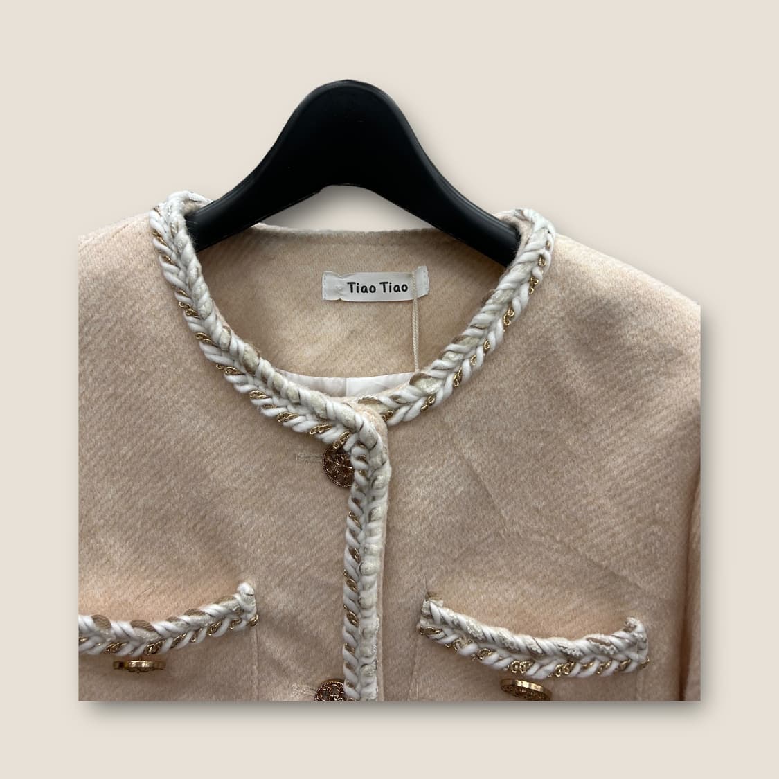 L001 아이보리 트위드 금장 노카라 자켓 size M (W) 상품이미지2