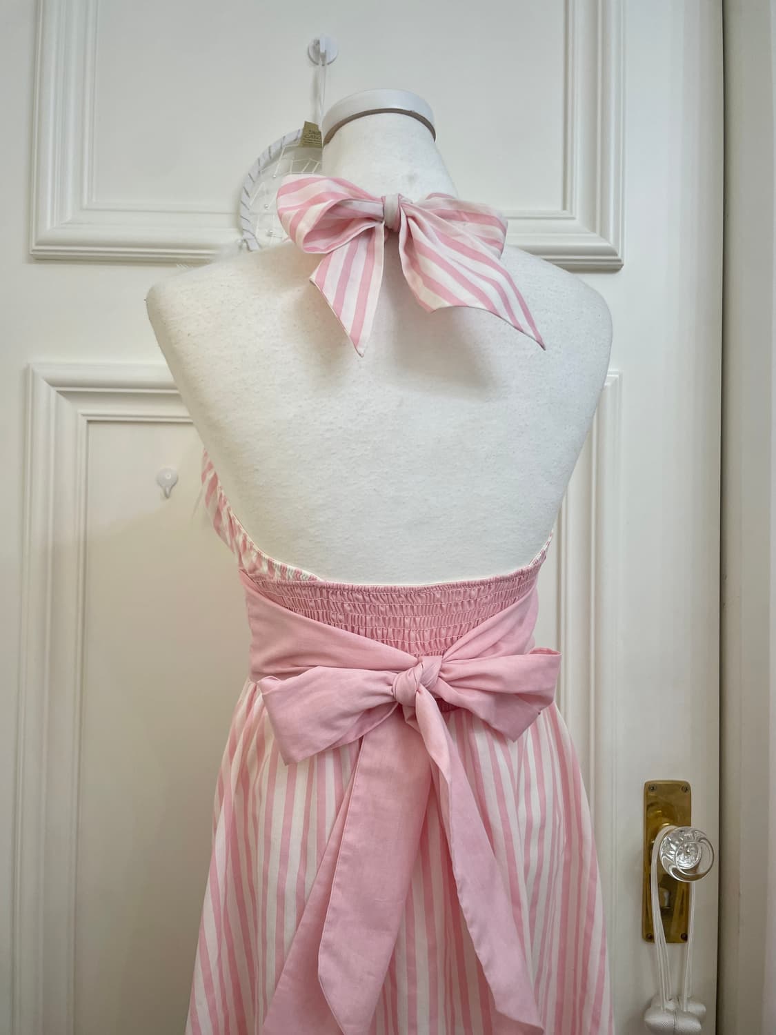 pink white stripe lace bow cotton halter 상품이미지4
