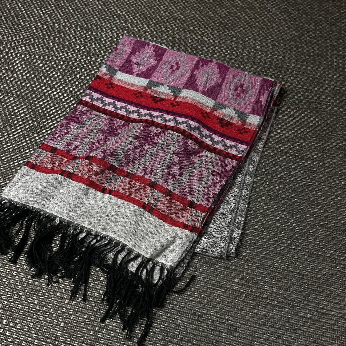 빈티지 퍼플 레드 패턴 코튼 머플러 상품이미지3