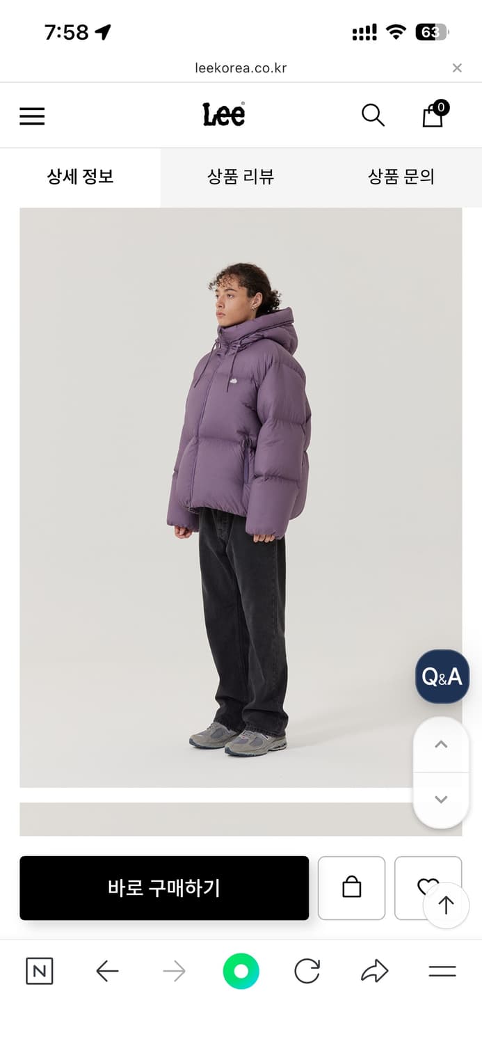 [새상품] Lee 후드 푸퍼 다운 퍼플 패딩 XL 상품이미지5