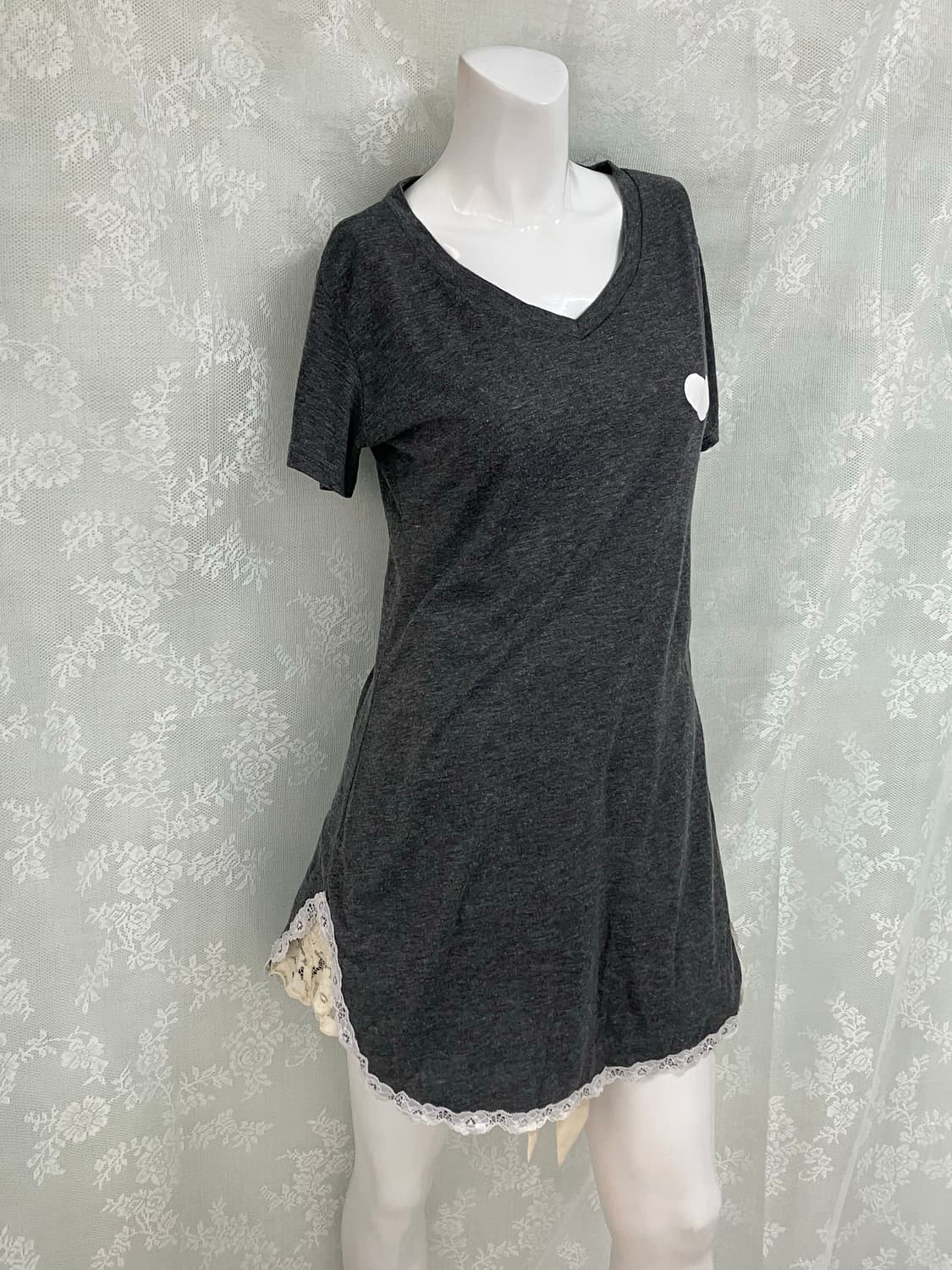 빈티지 차콜 레이스 하트 롱 원피스 1106 모리걸 y2k 스트릿 갸루  상품이미지2