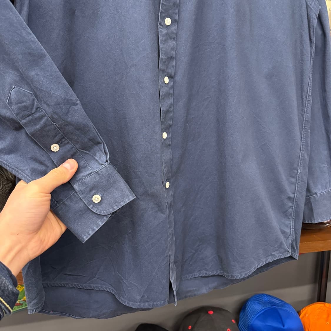90s 폴로 랄프로렌 레드포니 헤비코튼 솔리드 오버셔츠 네이비 N335 상품이미지4