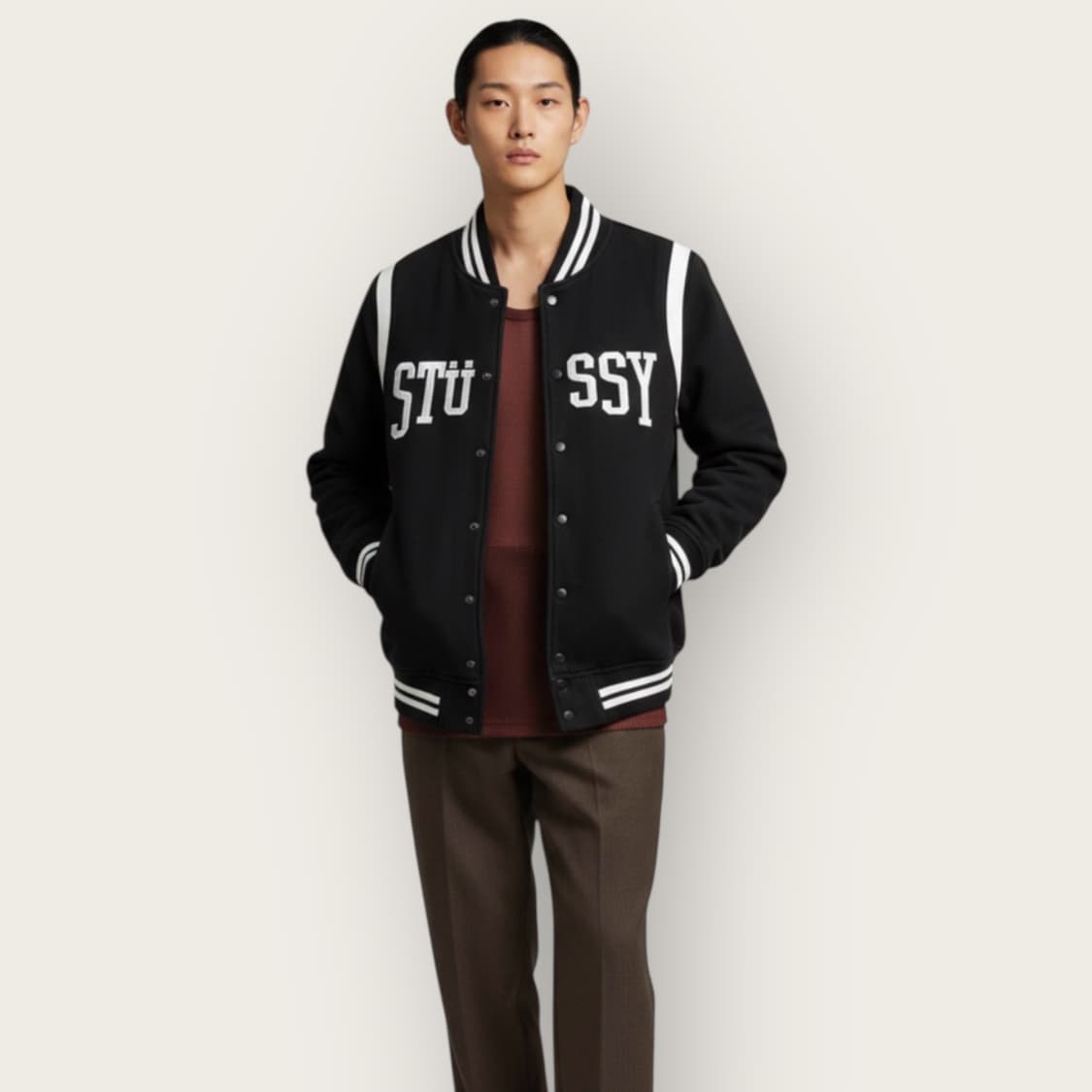 S/ 스투시 크라운 스탁로고 테디 바시티 자켓 상품이미지1