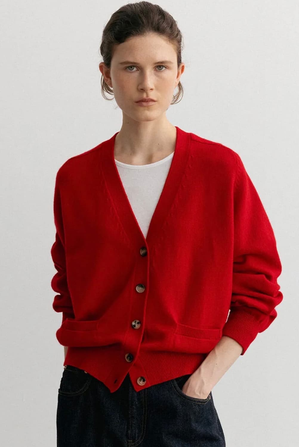 블랭크룸 울 브이넥 가디건 레드 상품이미지3