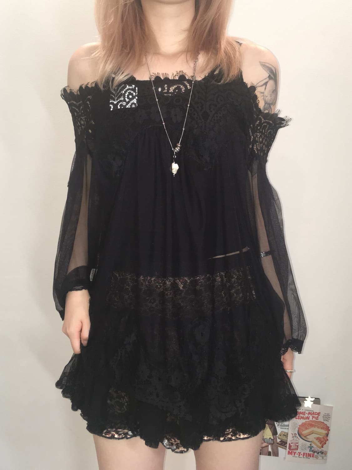 jpn vintage 블랙 시스루 레이스 블라우스 상품이미지4