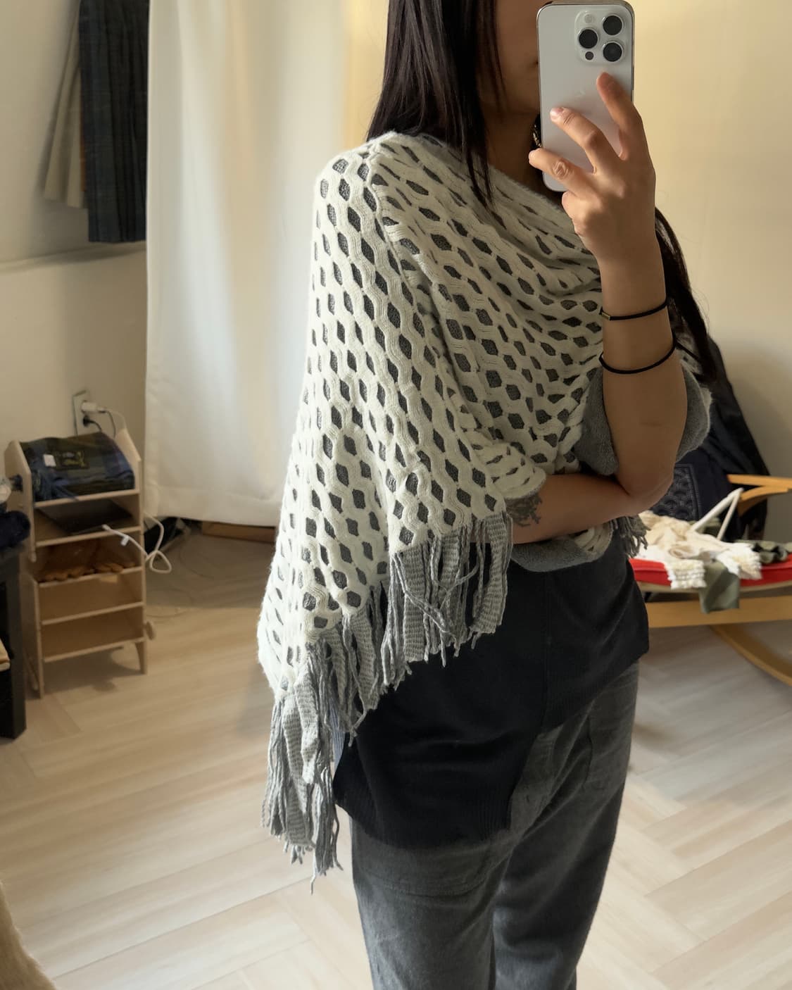 [Vintage] waffle tassel poncho 상품이미지3