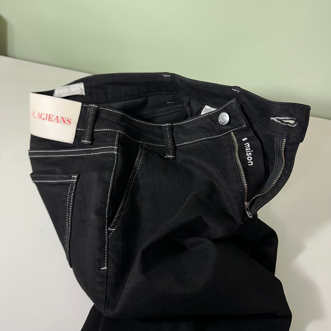 우먼M 플랙진 와이드 스트레이트핏 maison 블랙진 데님팬츠 상품이미지1