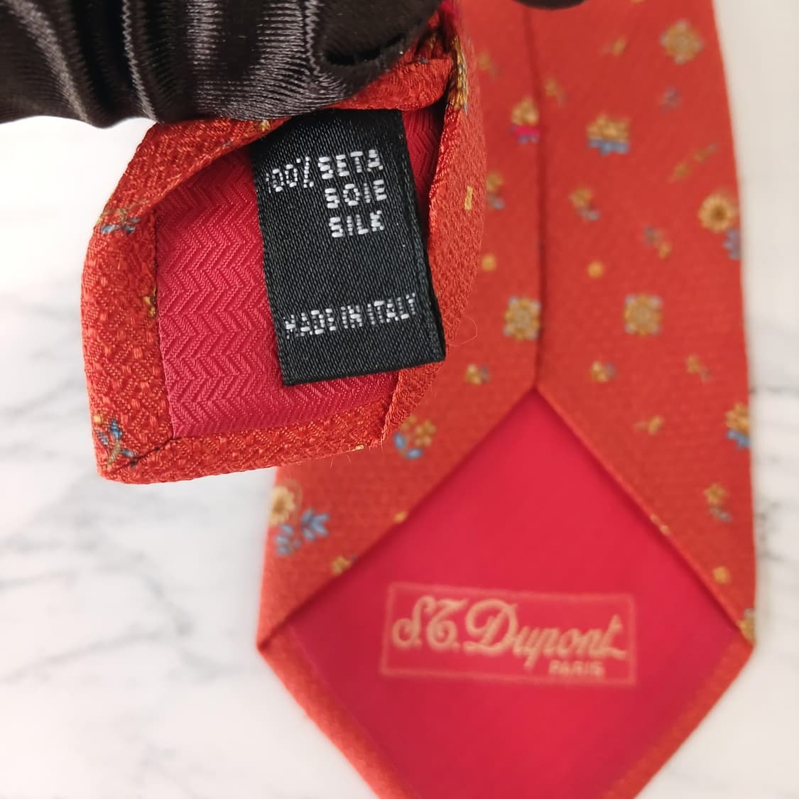 에스.티. 듀퐁 실크 오렌지 플라워 패턴 넥타이 9cm A등급 E883
 상품이미지10