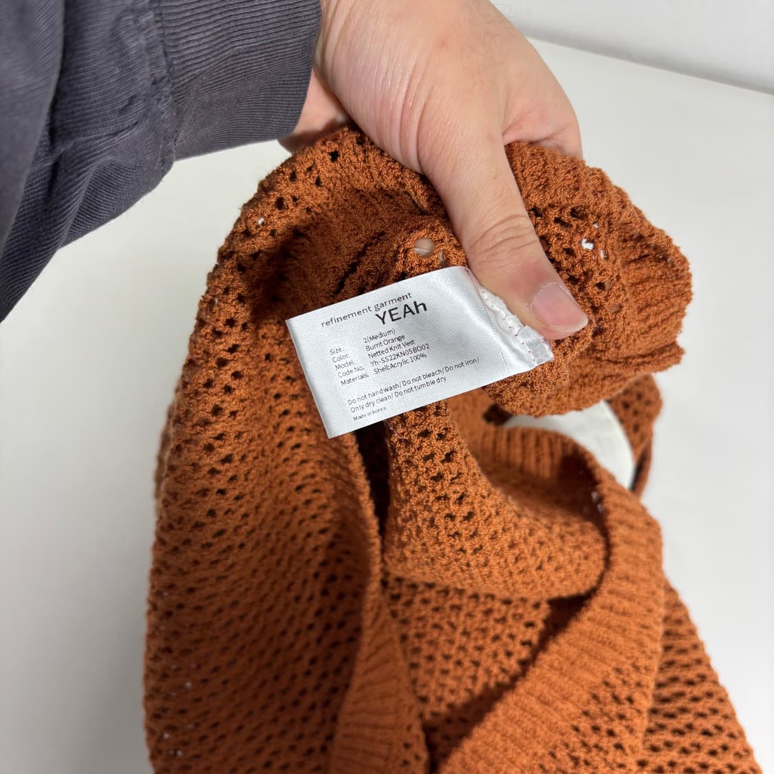 OS YEAH 예아 머스타드 루즈핏 네티드 시스루 니트베스트 상품이미지4