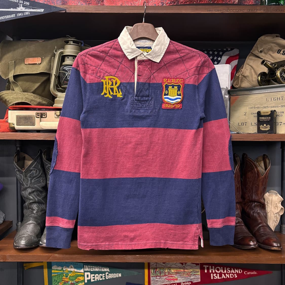 90s 랄프로렌 럭비라인 스트라이프 크레스트 패치 럭비티 N373 상품이미지1