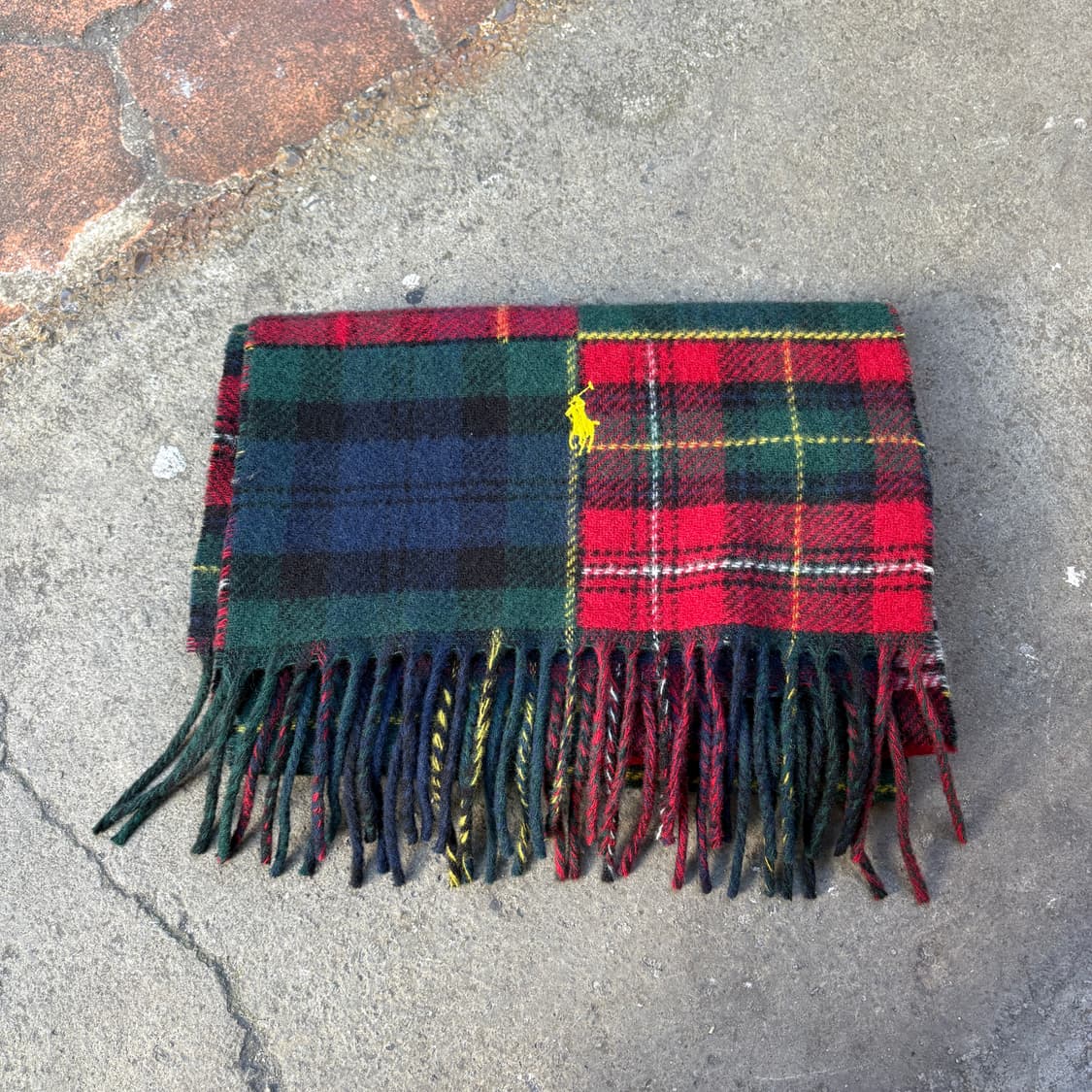 Polo 폴로 패치워크 체크 울 머플러 목도리 상품이미지1