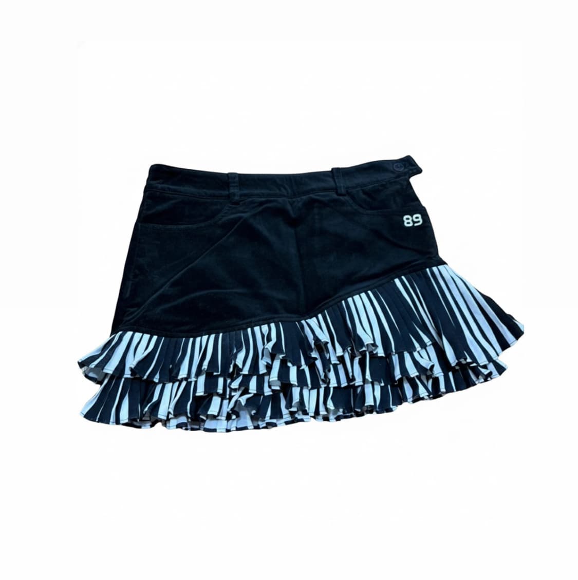 파리게이츠 블랙 벨벳 스트라이프 프릴 미니스커트 상품이미지1