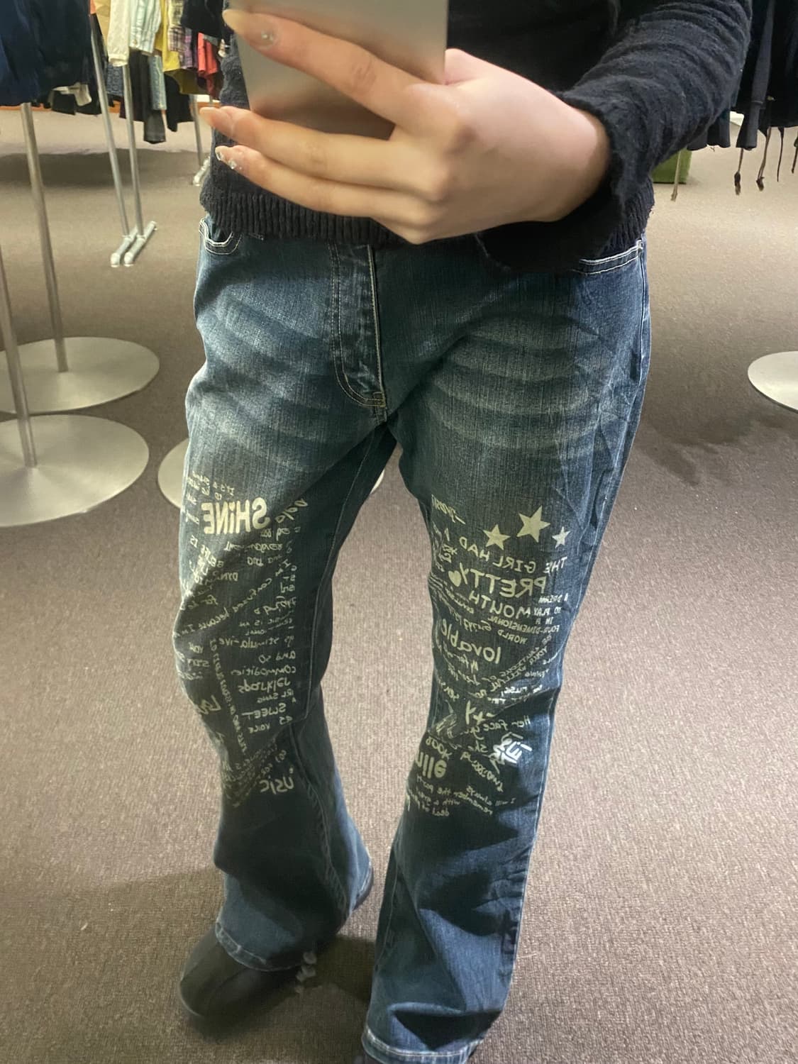 OS)일본 빈티지 여성 프린팅 부츠컷 데님팬츠 상품이미지2