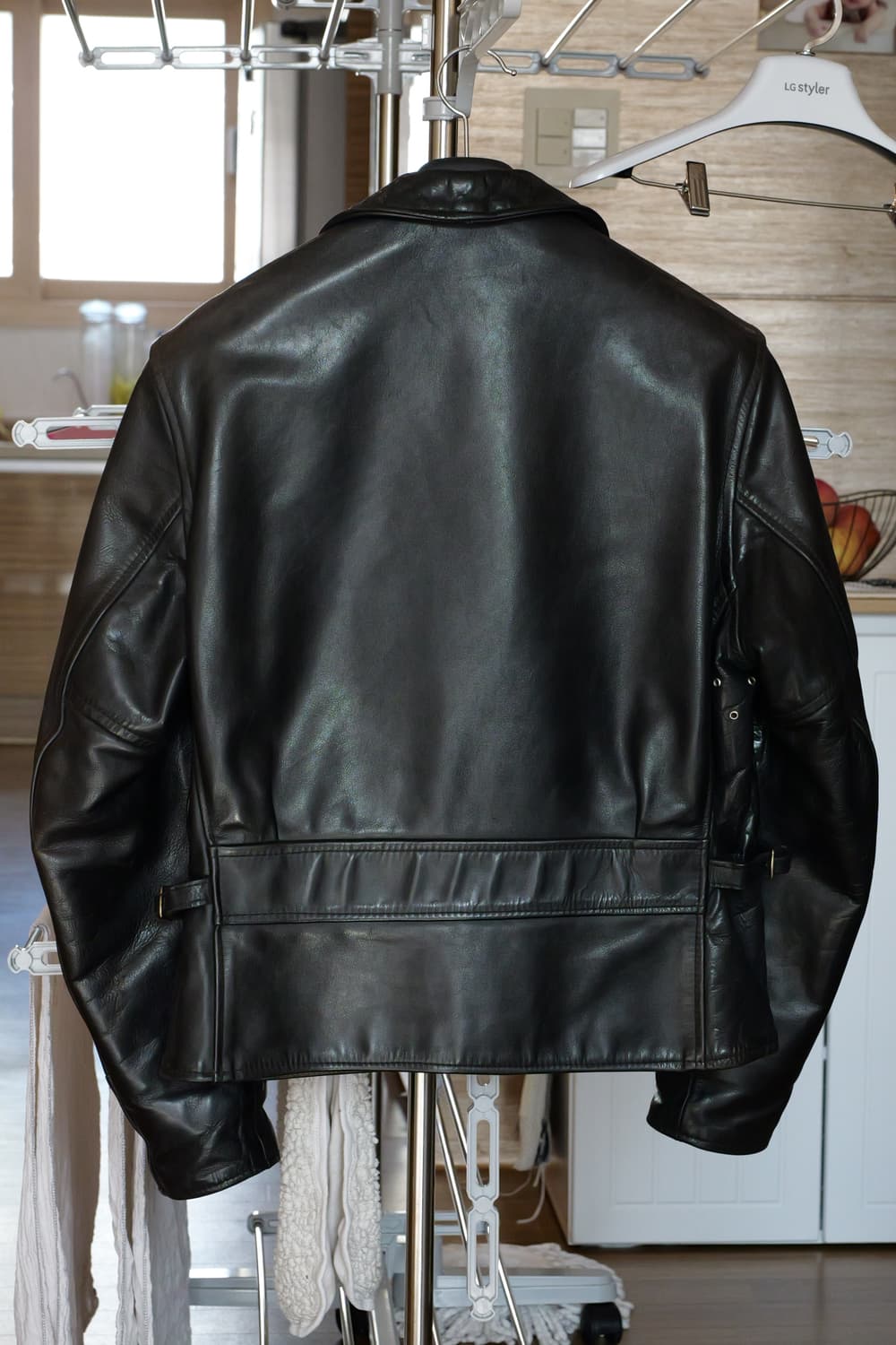 에어로레더 소가죽 자켓 블랙 하프벨트 38 상품이미지2