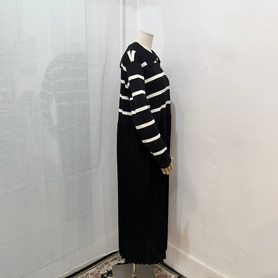 스트라이프 줄무늬 플리츠 니트원피스 롱원피스 4458 상품이미지3