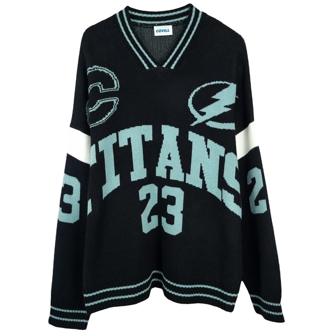 [빈티지] 럭비 그래픽 오버핏 니트 블랙 M18503 상품이미지2