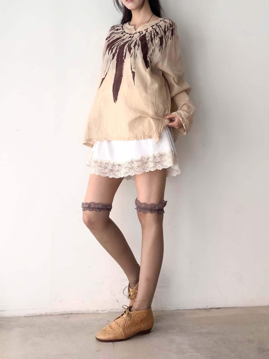 Oriental leaf summer top / beige 상품이미지5