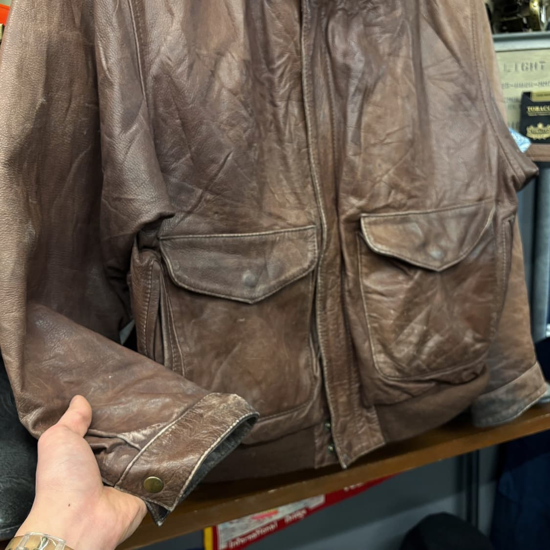 80s 빈티지 G-1  플라이트 자켓 카우하이드 탈부착 퍼카라 N670 상품이미지4