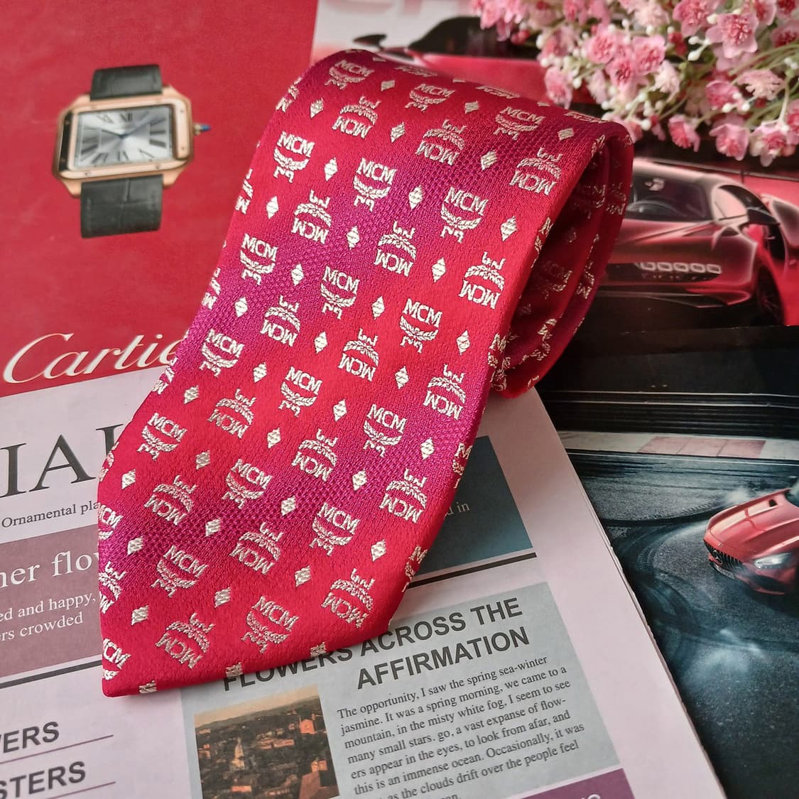MCM 실크 레드 로고 자카드 넥타이 8.9cm A+등급 A19158
 상품이미지2