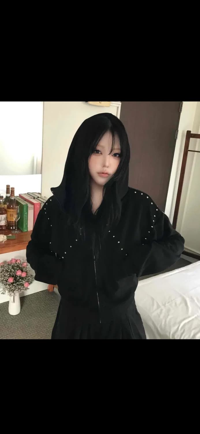 시크 스터드 후드집업 그레이 갸루 힙 집업 루즈핏 상품이미지1