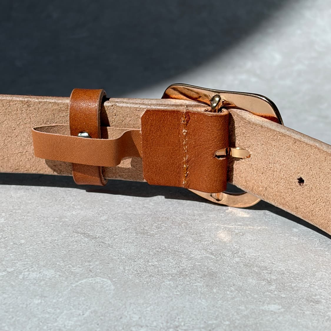Oribell 커브드 24k 골드플레이트 버클 볼드 베지터블 소가죽 벨트 상품이미지8
