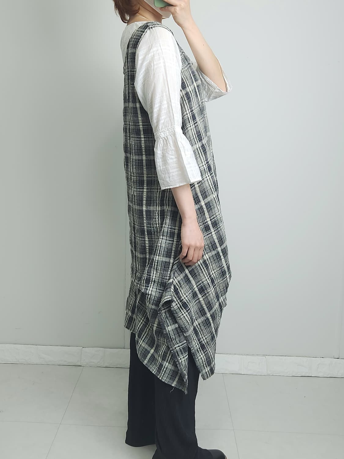 체크 언발 롱 블라우스 상품이미지4