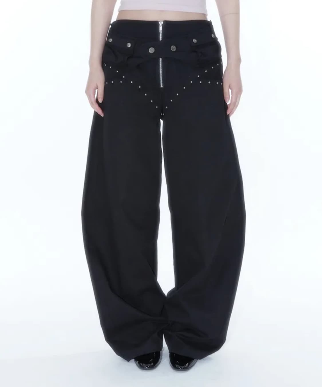 카시코 Belt Rivet Oval Pants Black 상품이미지1