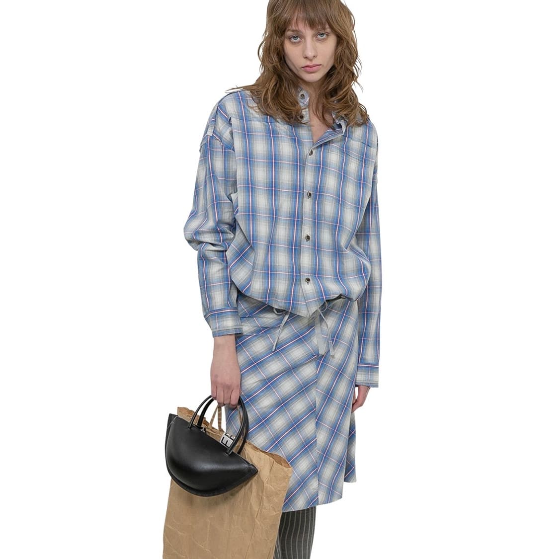 [F]퍼버즈 26ss 빈티지 패브릭 체크 셔츠/블루 상품이미지1