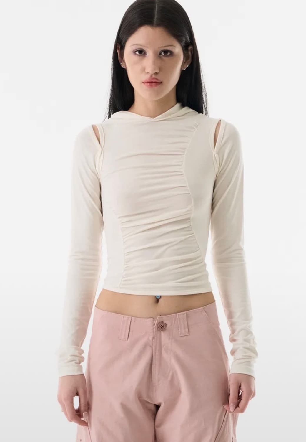 배디 컷아웃 셔링 후드 아이보리 상품이미지1