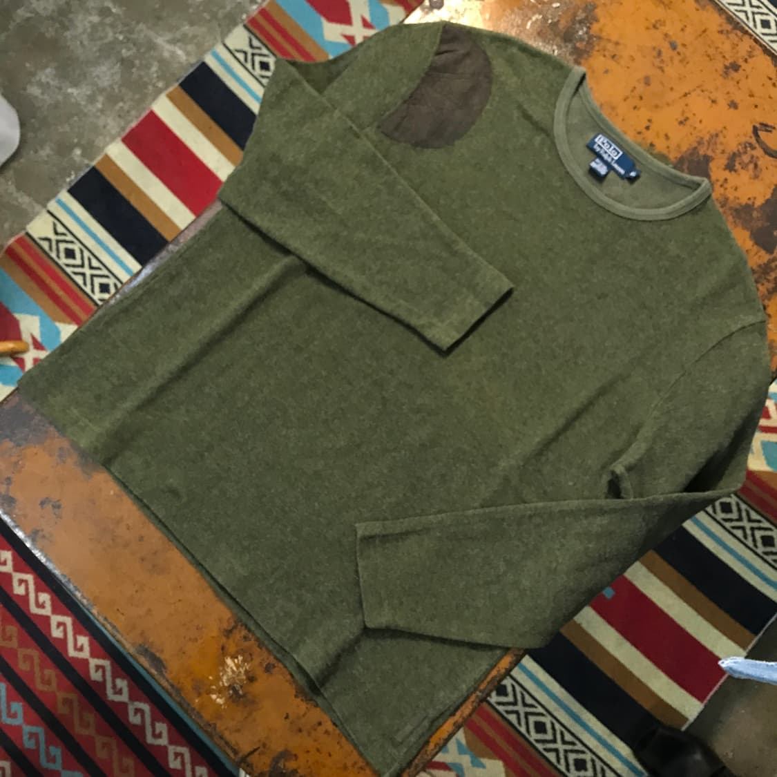 폴로랄프로렌 스웨이드 패치 카키 울 혼방 롱 슬리브 남성 110 사이즈  상품이미지2